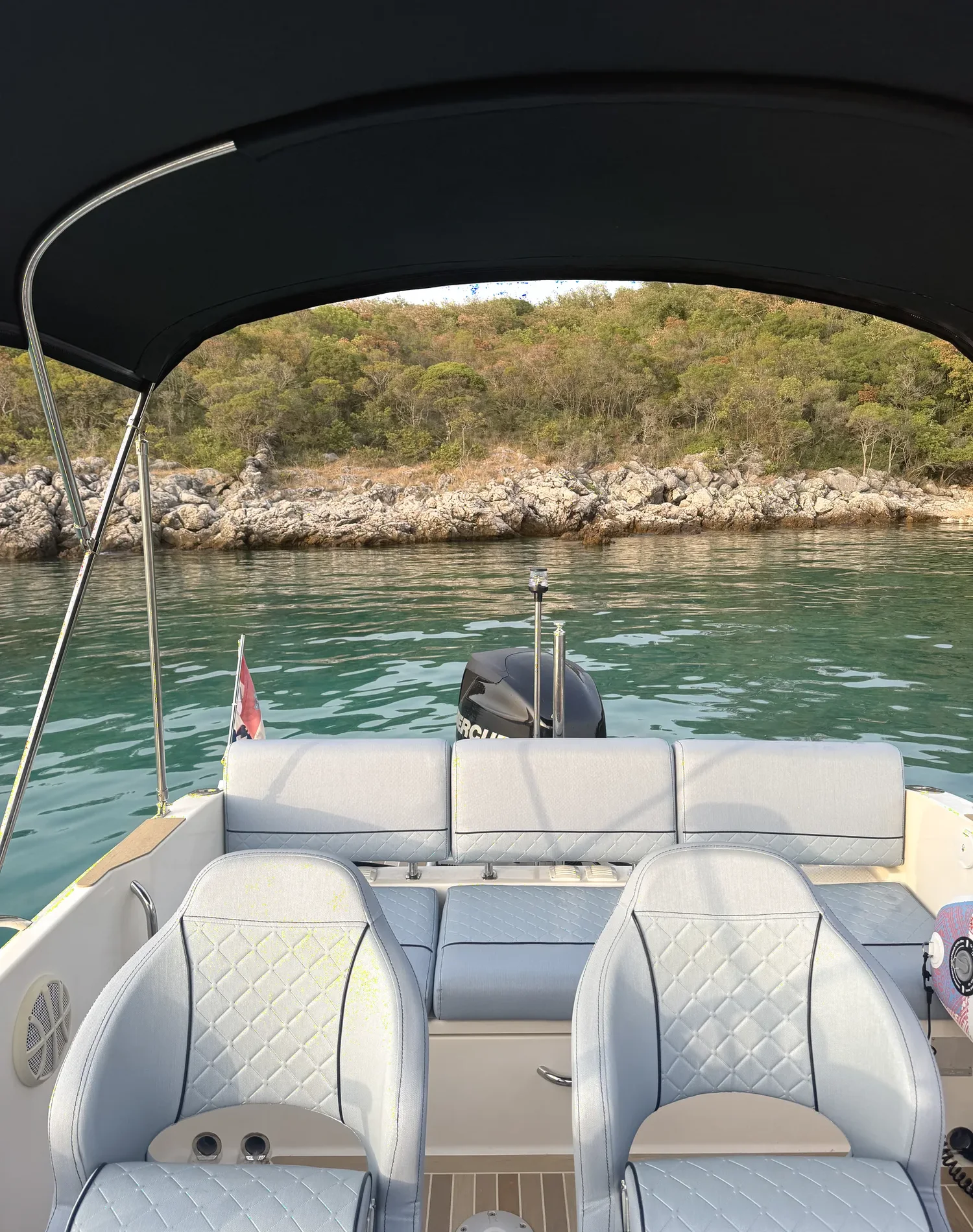 Custom marine upholstery installed aboard a boat